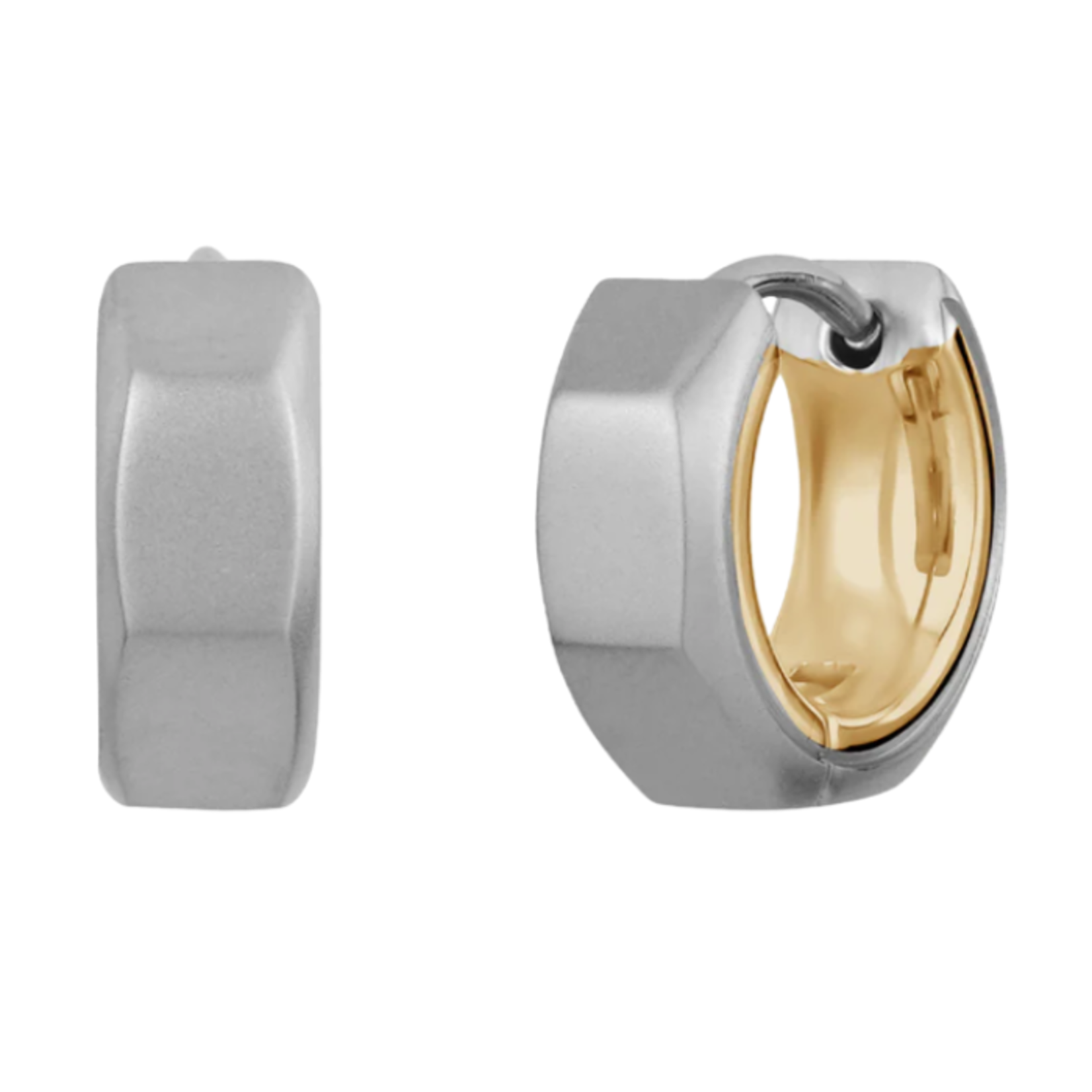 A.R.Z. Steel ARZ Steel - Two Tone Faceted Huggies Earrings 13mm x 4.5mm