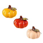 Evergreen Enterprises Ceramic Pumpkin w/ Metal Leaf - Assorted Colors - 3.75"
