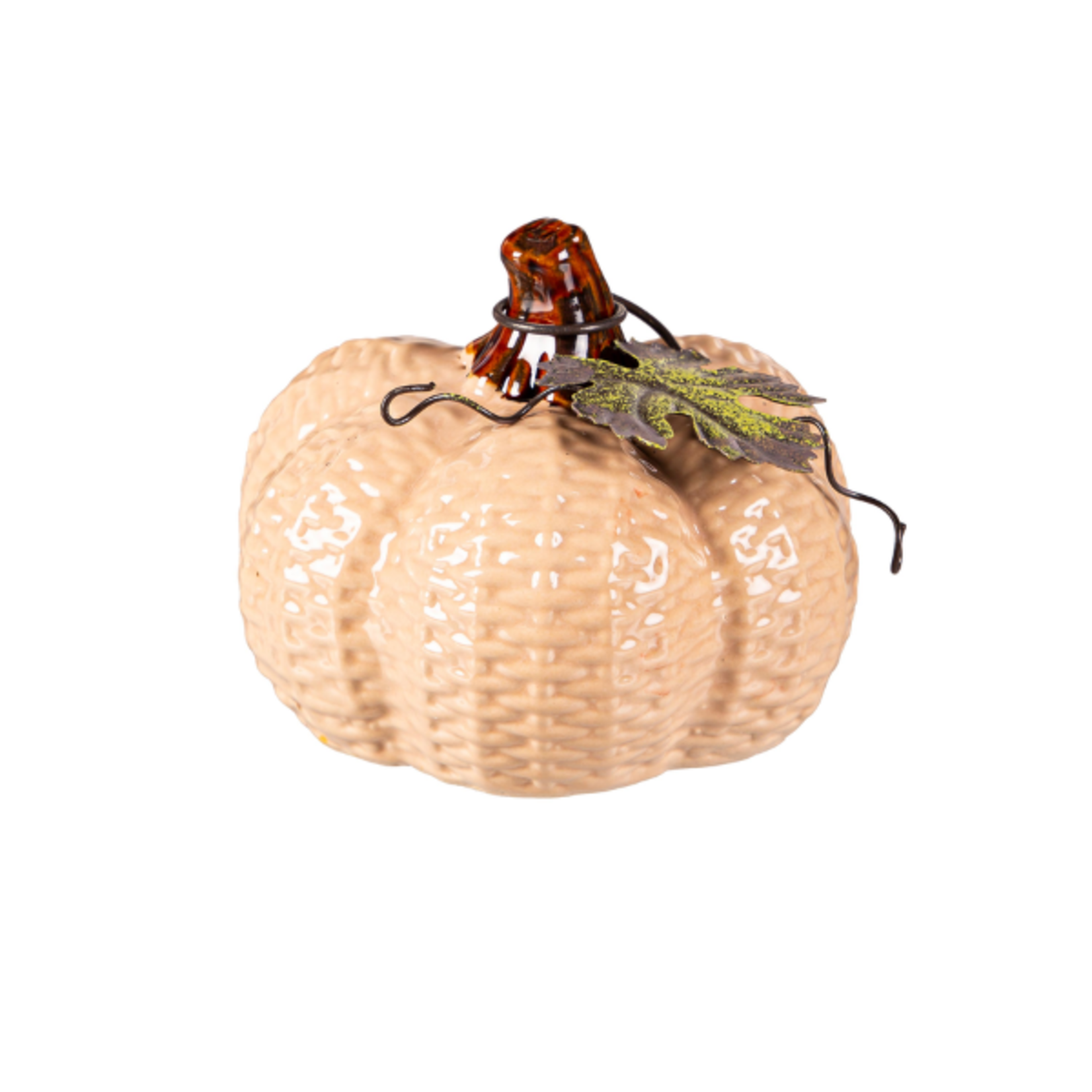 Evergreen Enterprises Ceramic Pumpkin w/ Metal Leaf - Assorted Colors - 3.75"