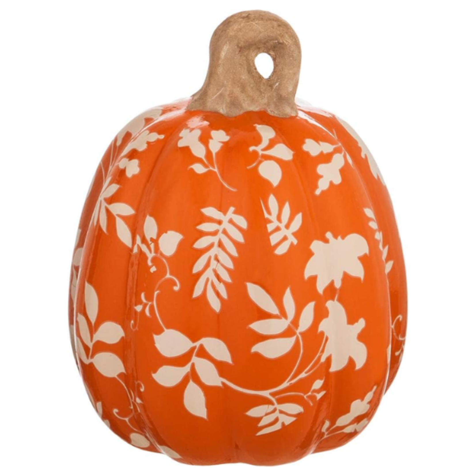 Evergreen Enterprises Printed Ceramic Pumpkin - Autumn Blooms - Orange/Leaves MM