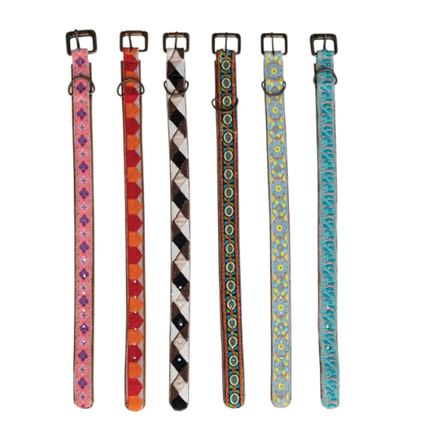 Creative Co-Op Cotton & Leather Dog Collar w/ Embroidery - Assorted Styles