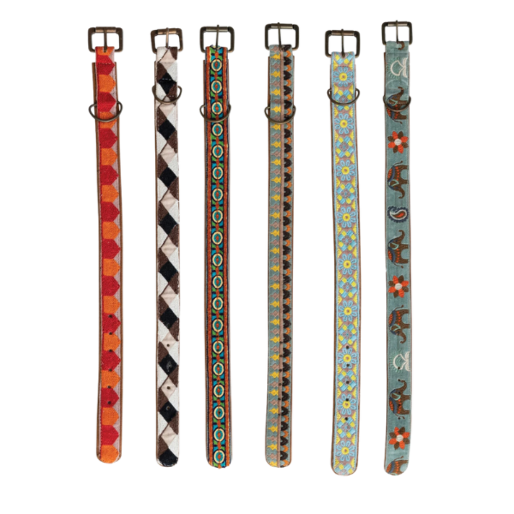 Creative Co-Op Cotton & Leather Dog Collar w/ Embroidery - Assorted Styles