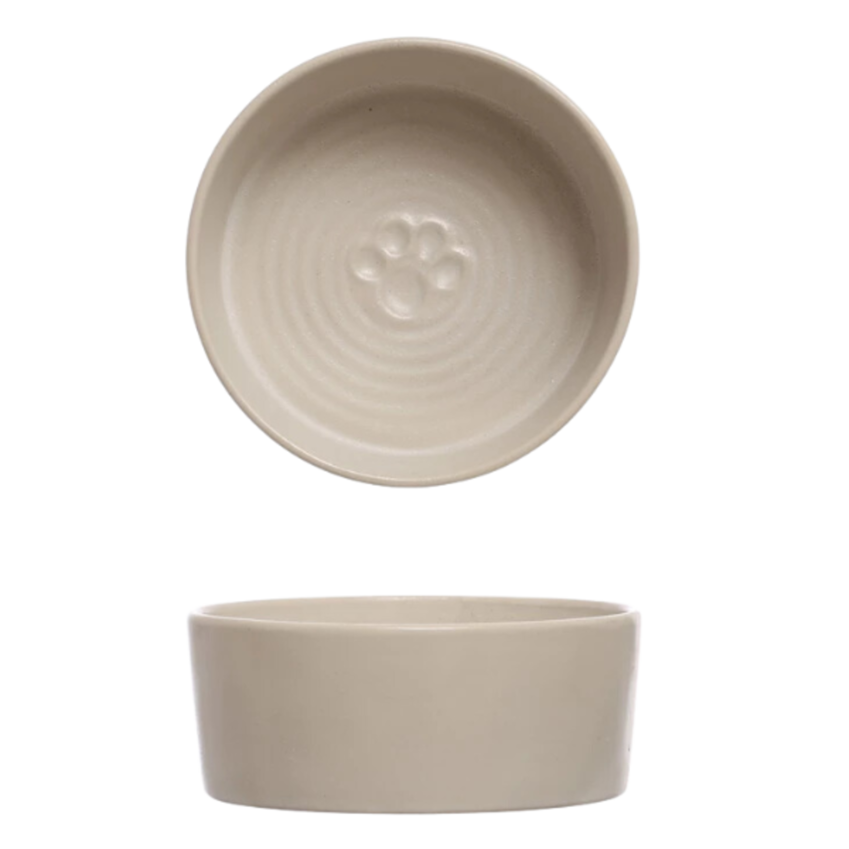 Creative Co-Op Embossed Stonewear Pet Bowl w/ Paw Print -  White 6.75"