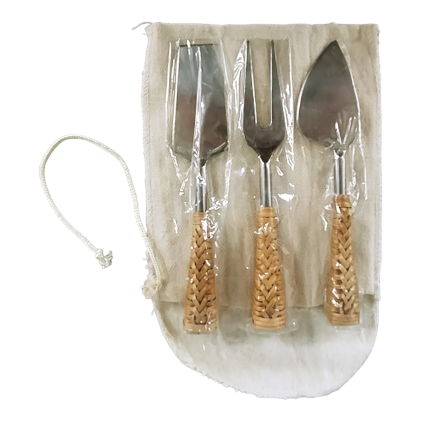 Rattan Handle Cheese Knives (Set of 3)