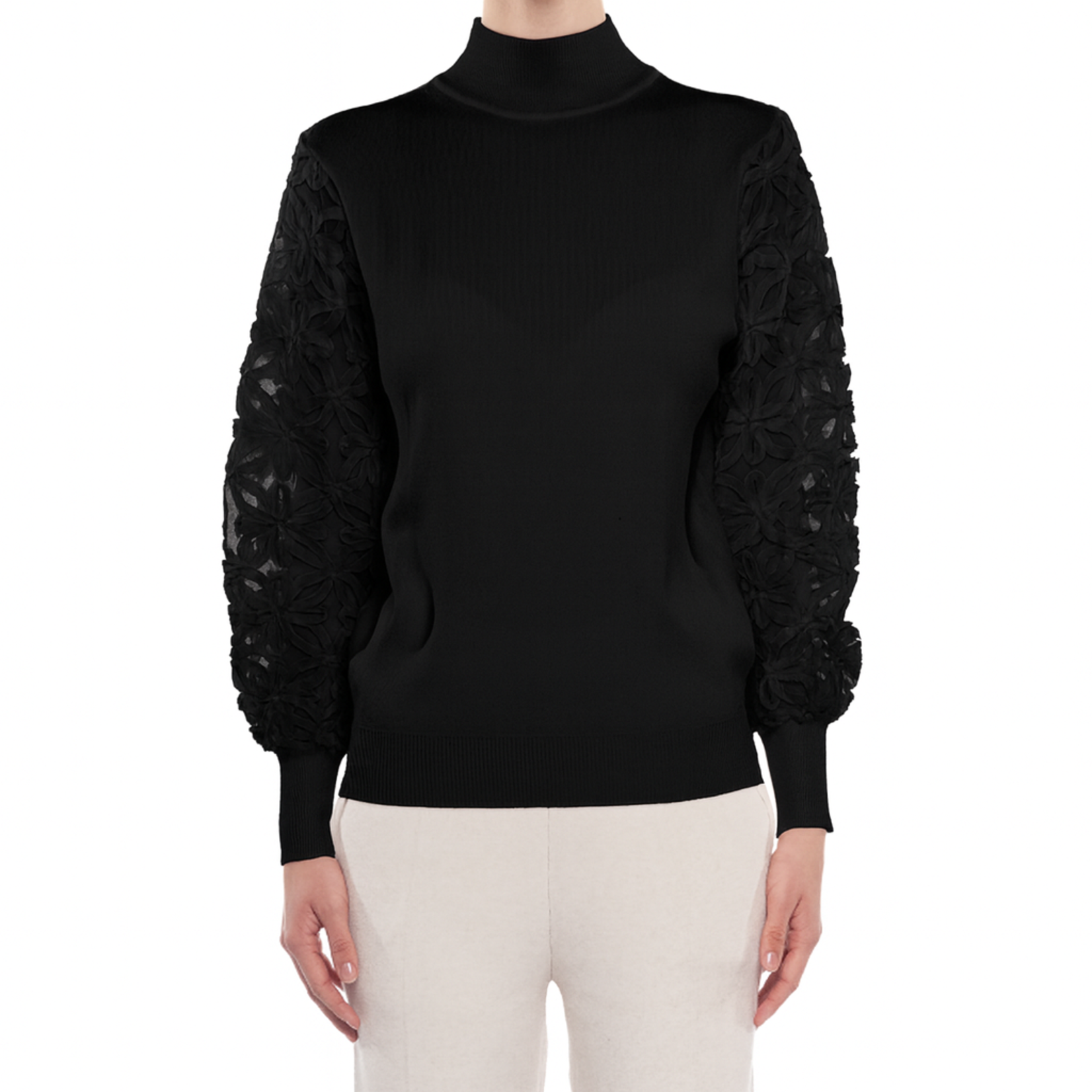 Eternelle Women - Floral Sleeve Mock Neck Sweater