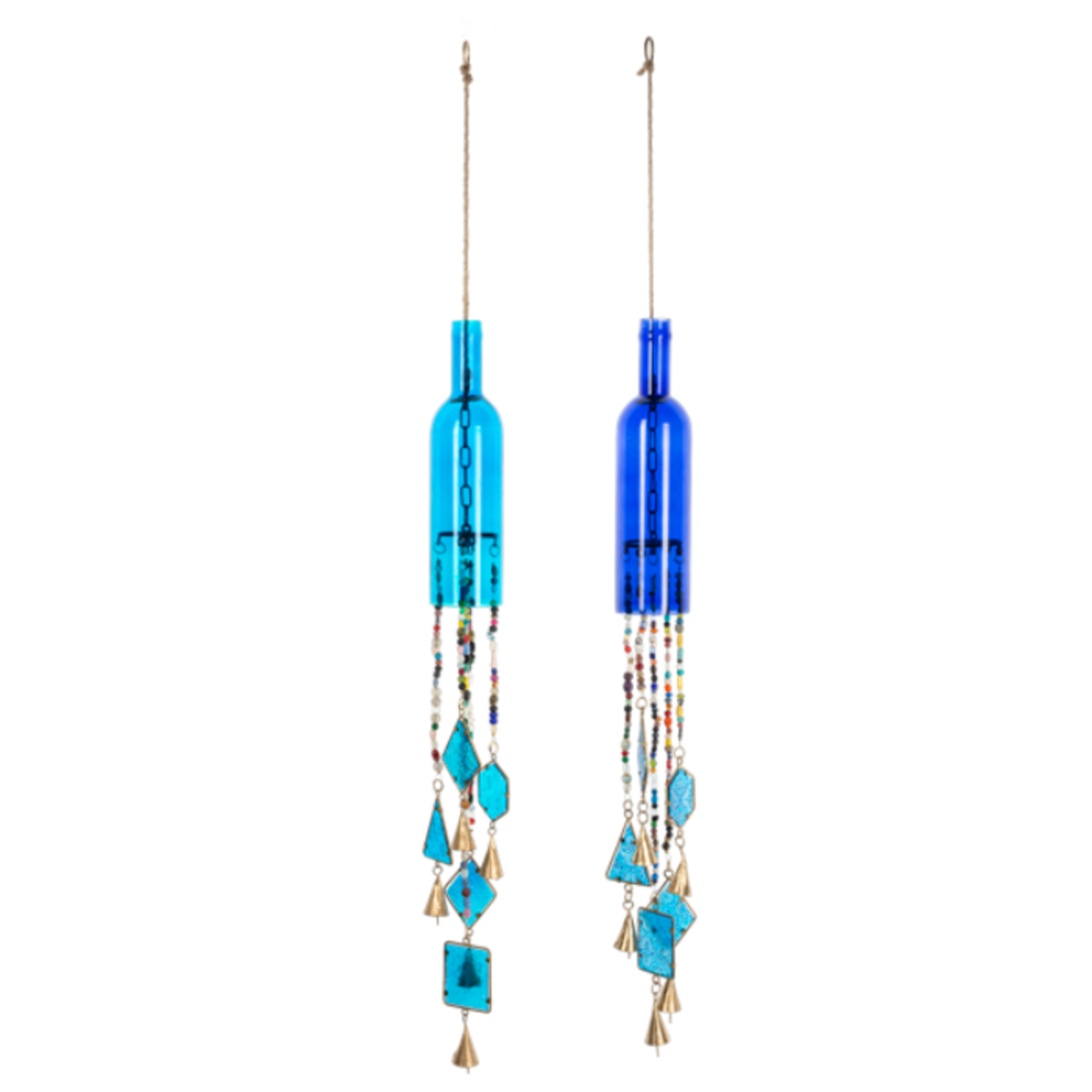 Ganz - Midwest - CBK Blue Bottle w/ Colorful Beads & Stained Glass Wind Chime