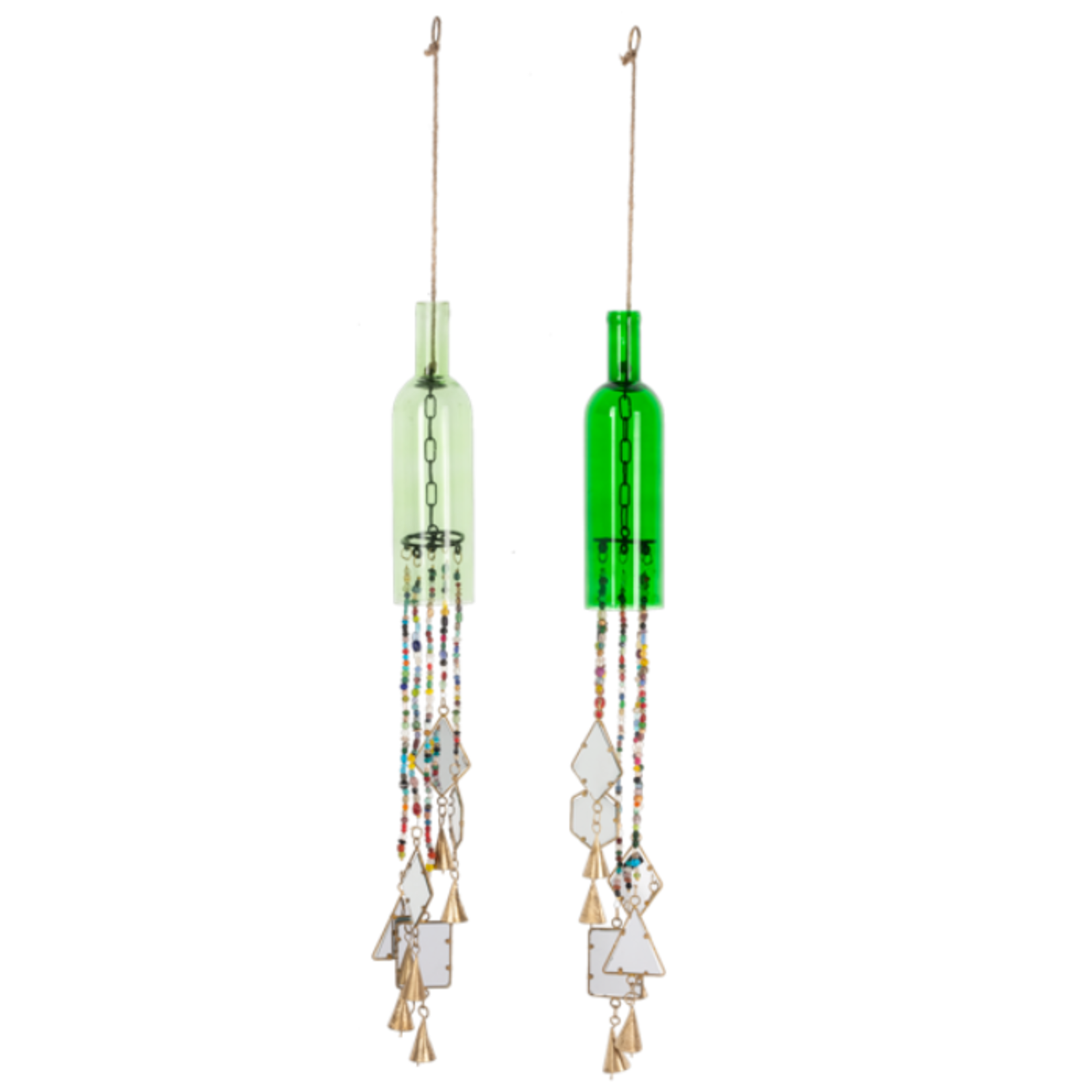 Ganz - Midwest - CBK Green Bottle w/ Colorful Beads & Stained Glass Windchime
