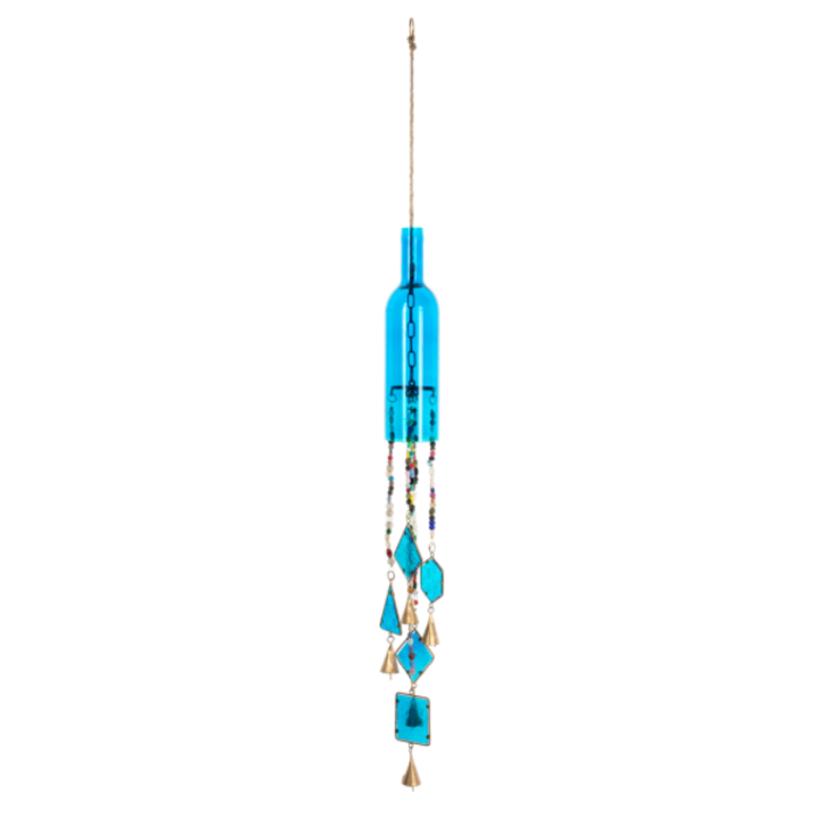 Ganz - Midwest - CBK Blue Bottle w/ Colorful Beads & Stained Glass Wind Chime