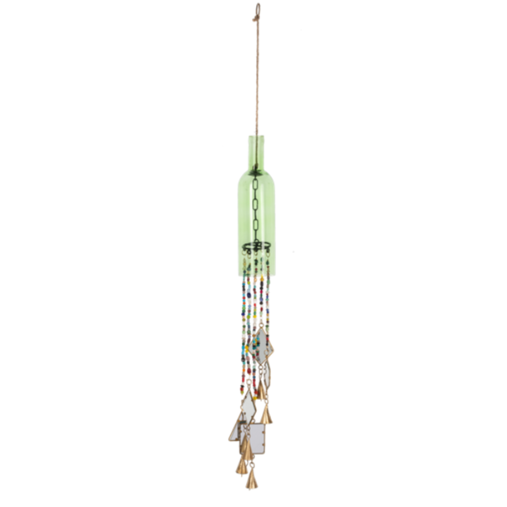 Ganz - Midwest - CBK Green Bottle w/ Colorful Beads & Stained Glass Windchime
