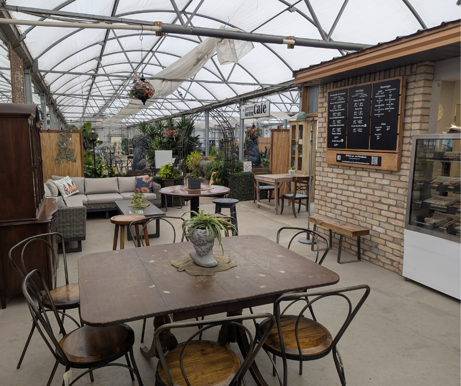 Cozy café tables inside the greenhouse