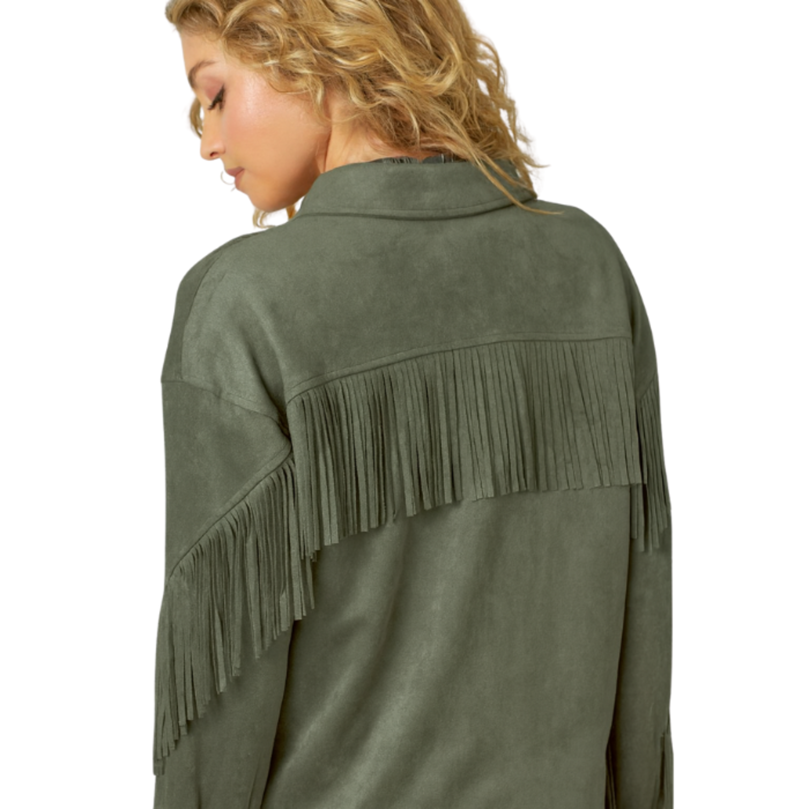 Mystree Mystree - Fringe Back Suede Shacket
