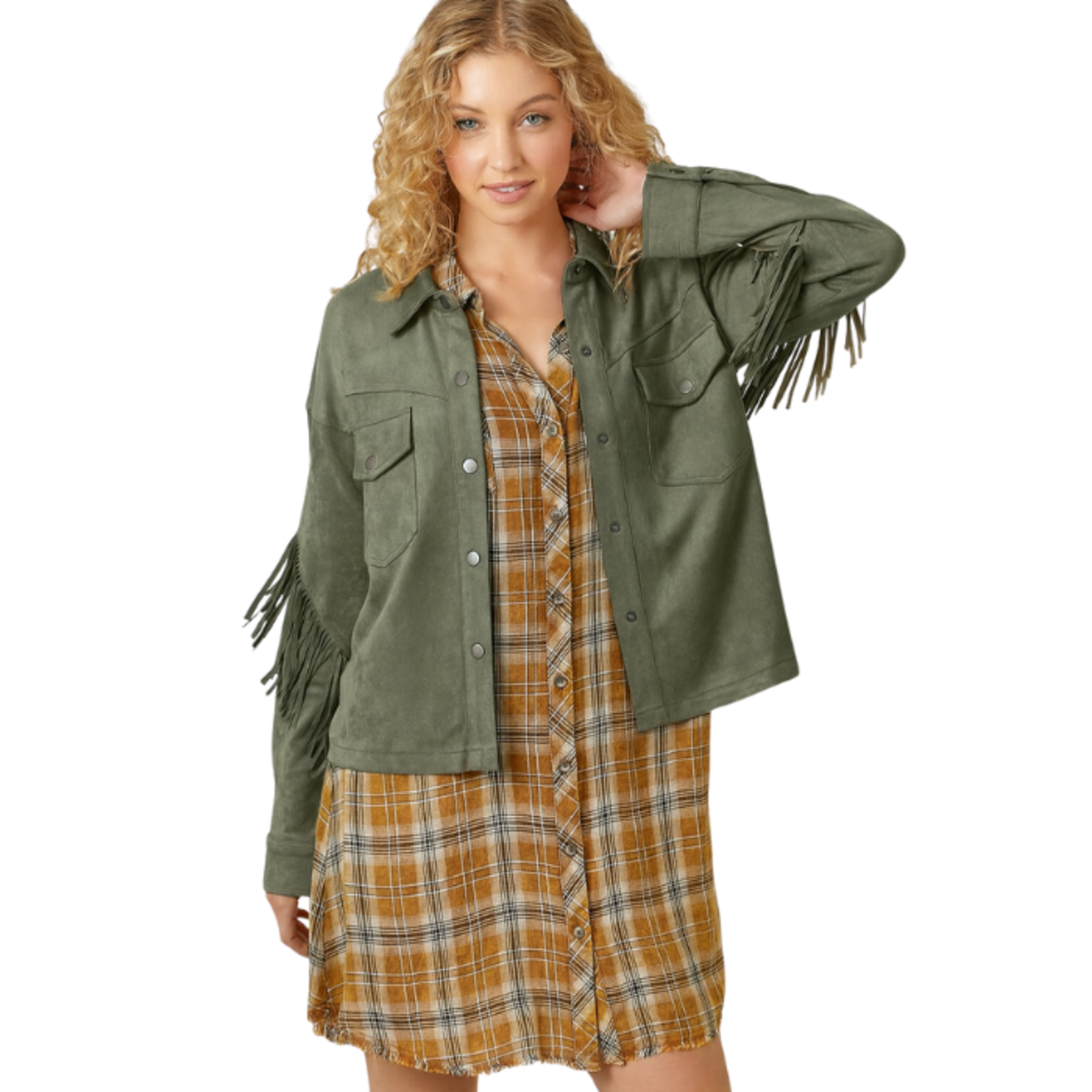 Mystree Mystree - Fringe Back Suede Shacket