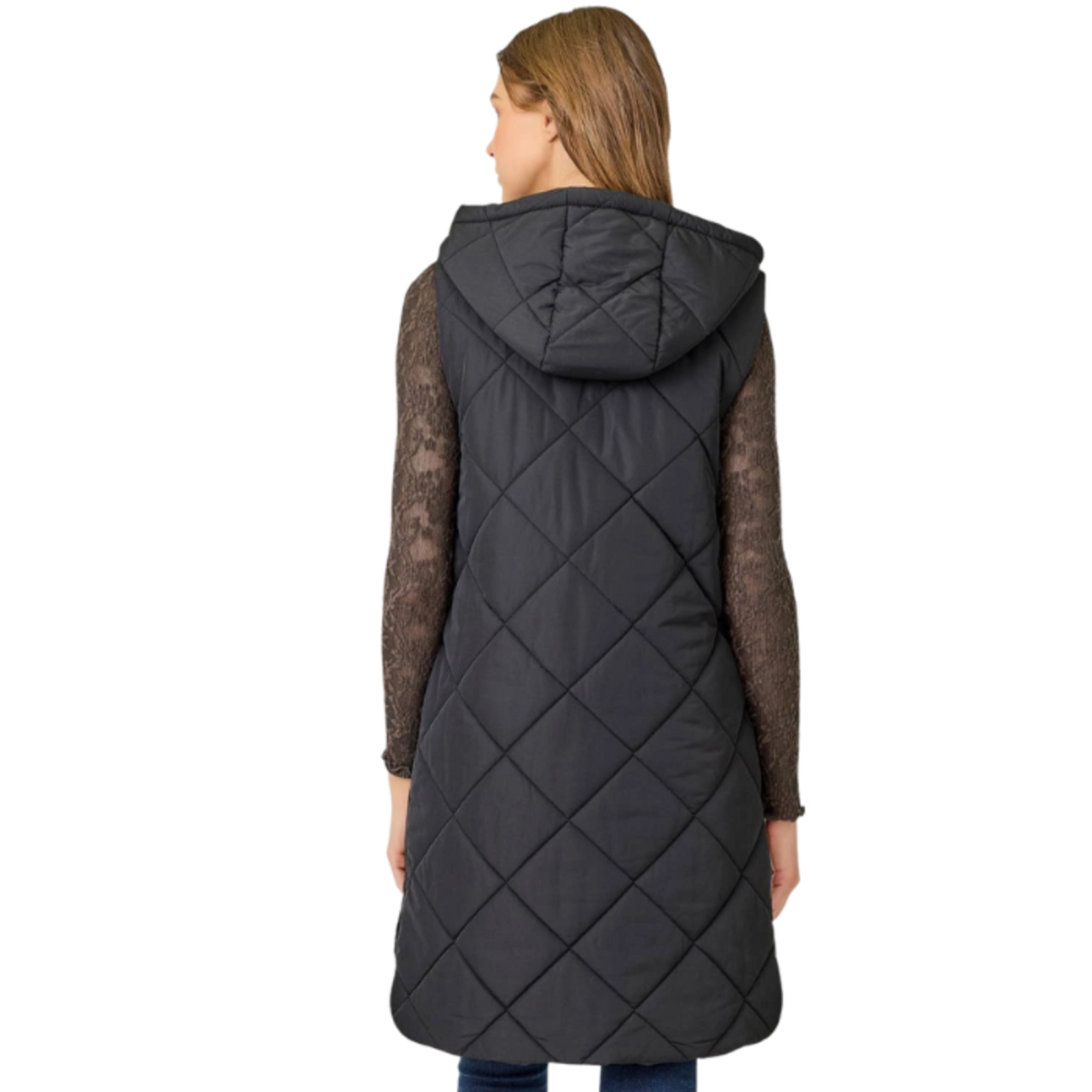 Mystree Mystree - Quilted Puffer Long Hoodie Vest