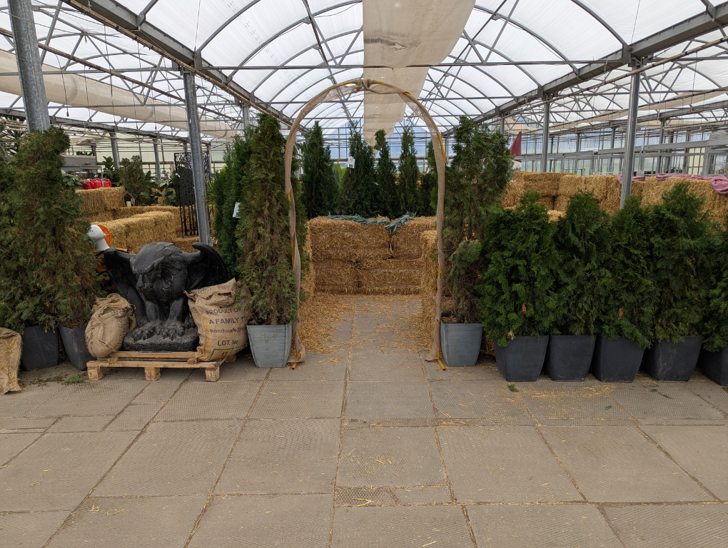 Entrance to the straw bale maze with decorations