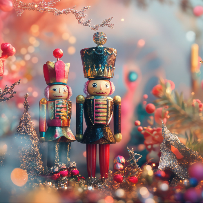 Winter décor display with twinkling lights and holiday greens