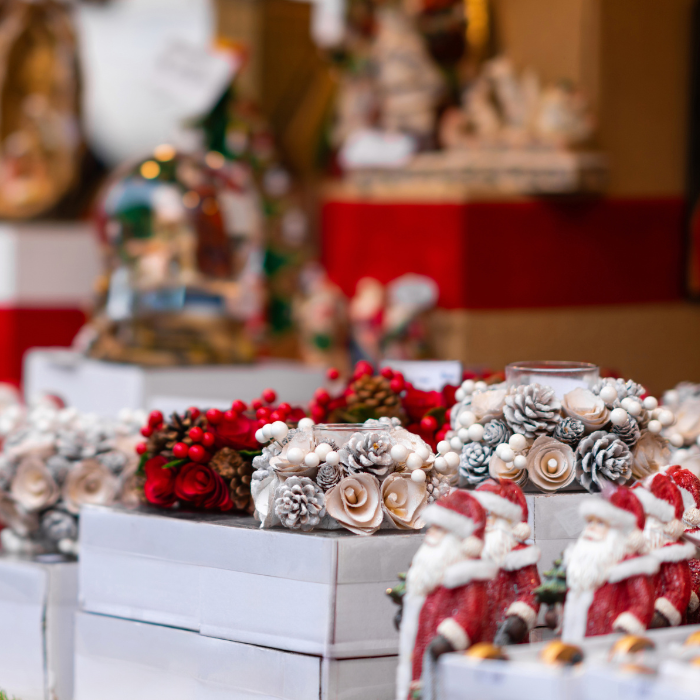 Festive ornaments and cozy Christmas accents