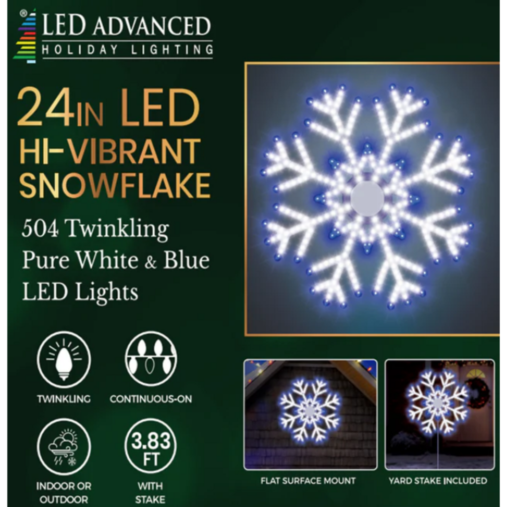 Hi-Vibrant Snowflake - 504 Blue & Pure White LED - 24"