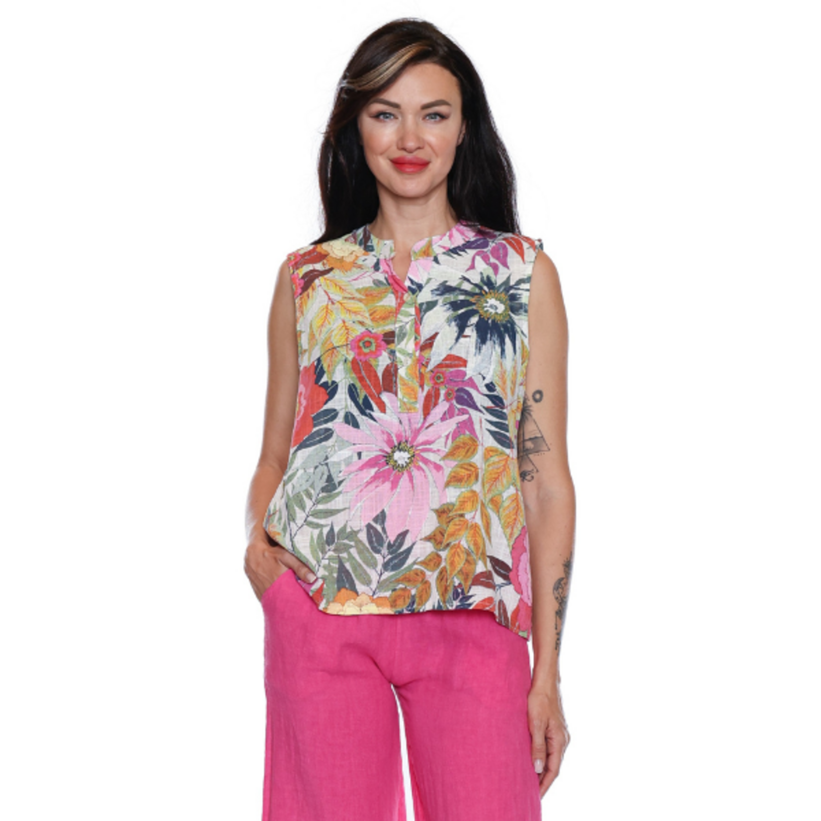 Sorella Sorella - Cotton Floral Tank w/ Button Detail