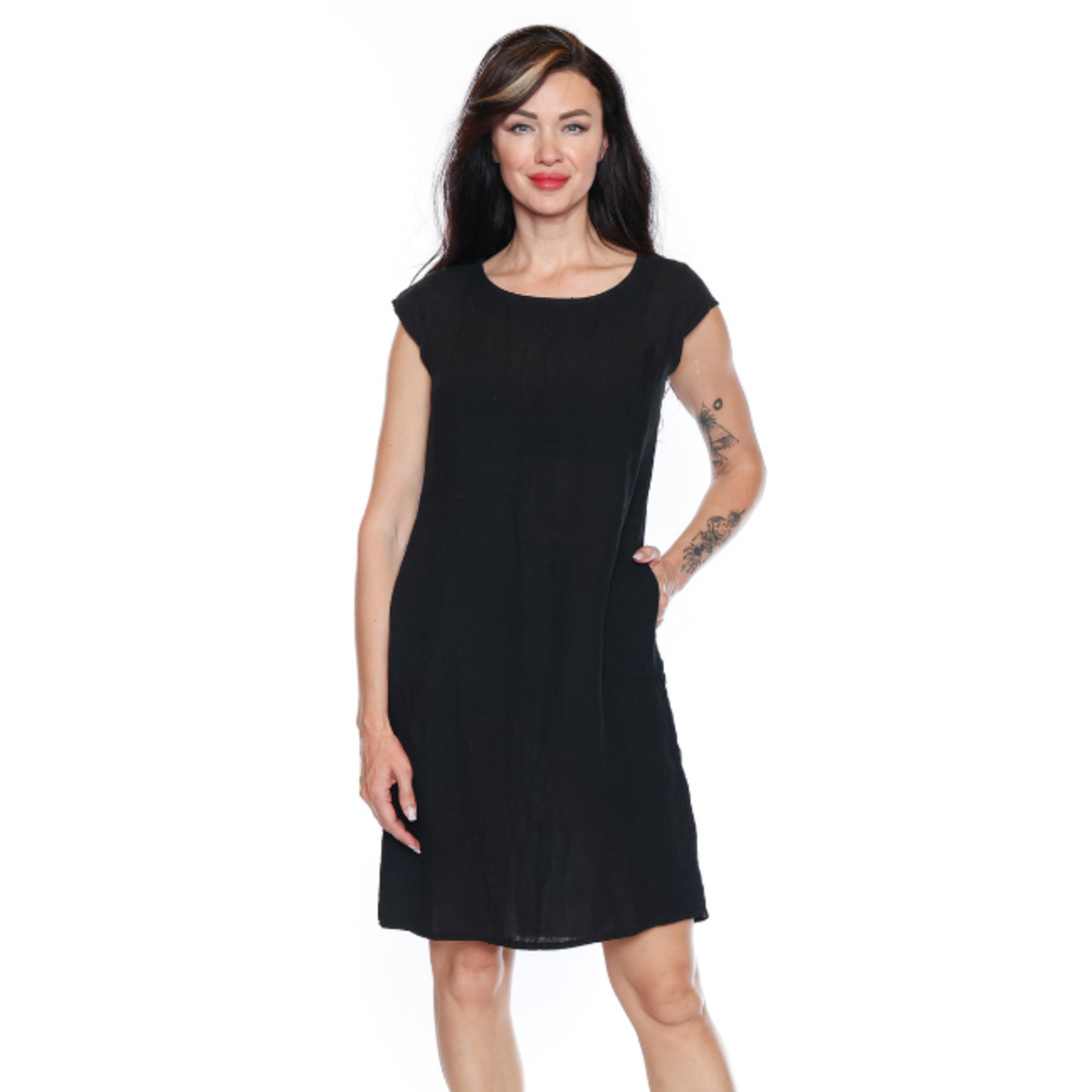 Sorella Sorella - Linen Cap Sleeve Dress w/ Ribbing and Pockets