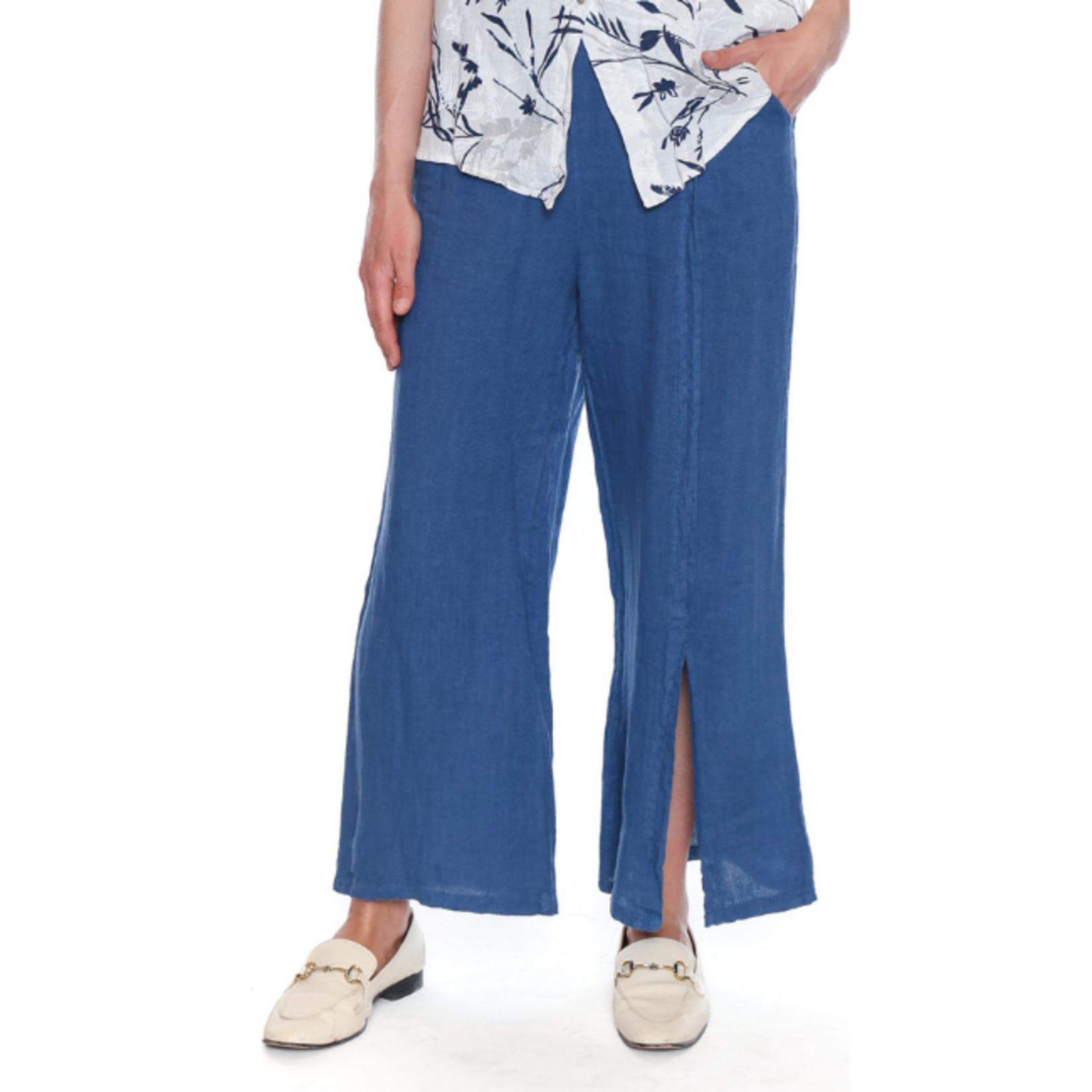 Sorella Sorella - Linen Elastic Waist Pants w/ Pockets and Slit