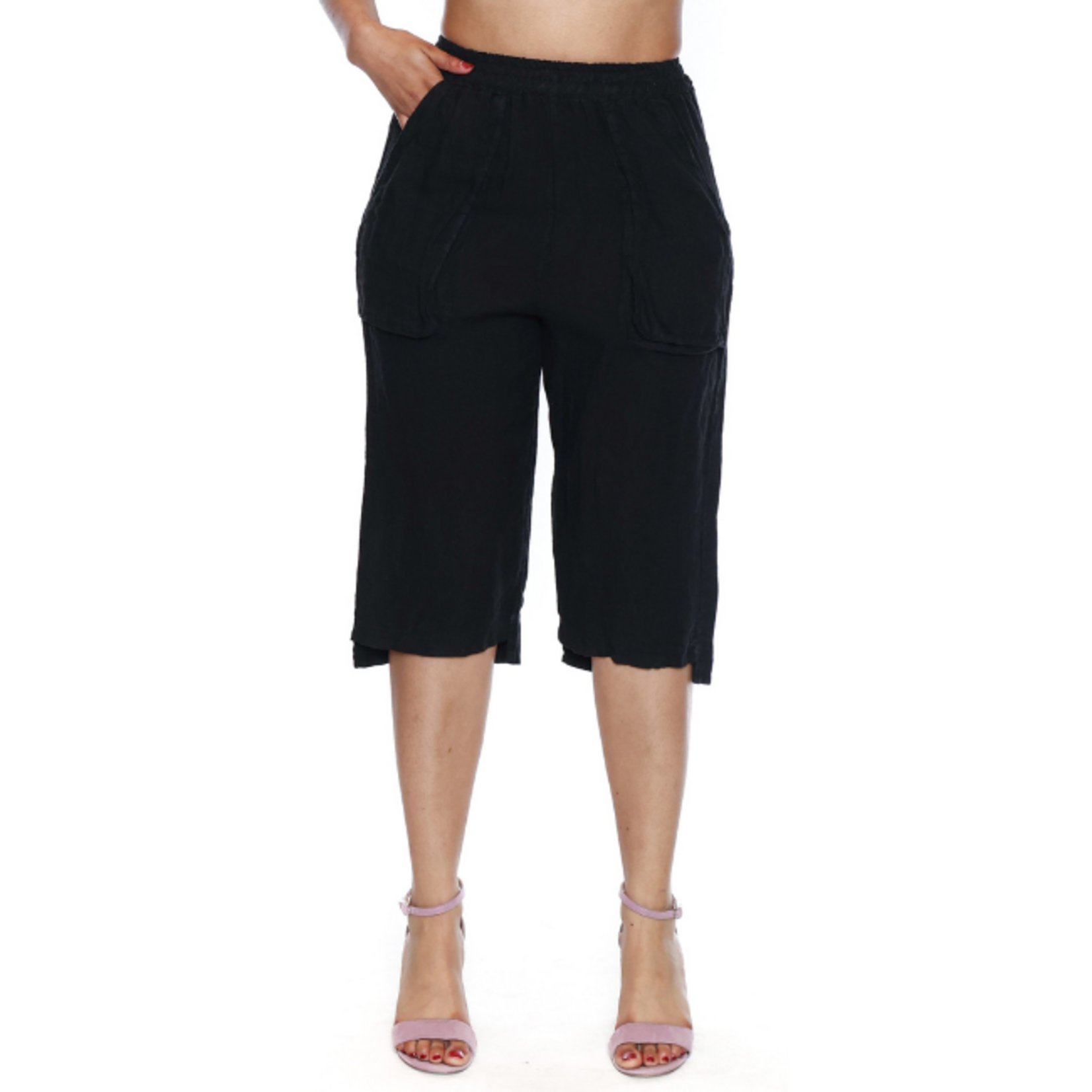 Sorella Sorella - Linen Elastic Waist Straight Leg Capri w/ Pockets