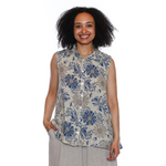 Sorella Linen Floral Collared Button Up Top