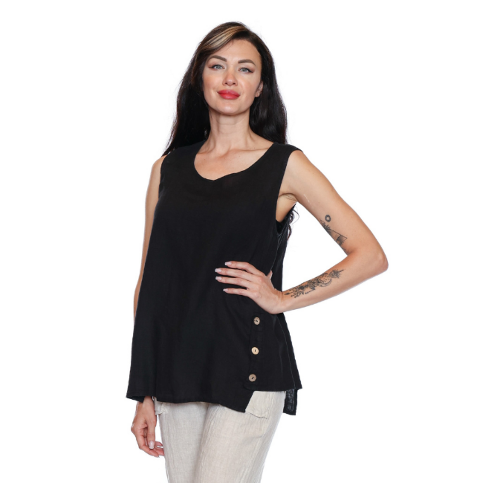 Sorella Sorella - Linen Tank w/ Button Detail