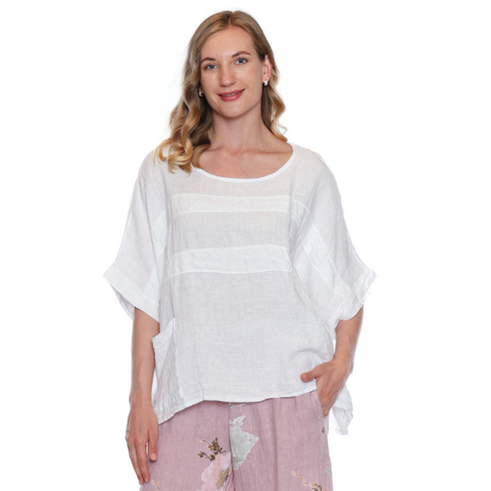 Sorella Sorella - Linen Top w/ Pockets and Stitch Detail