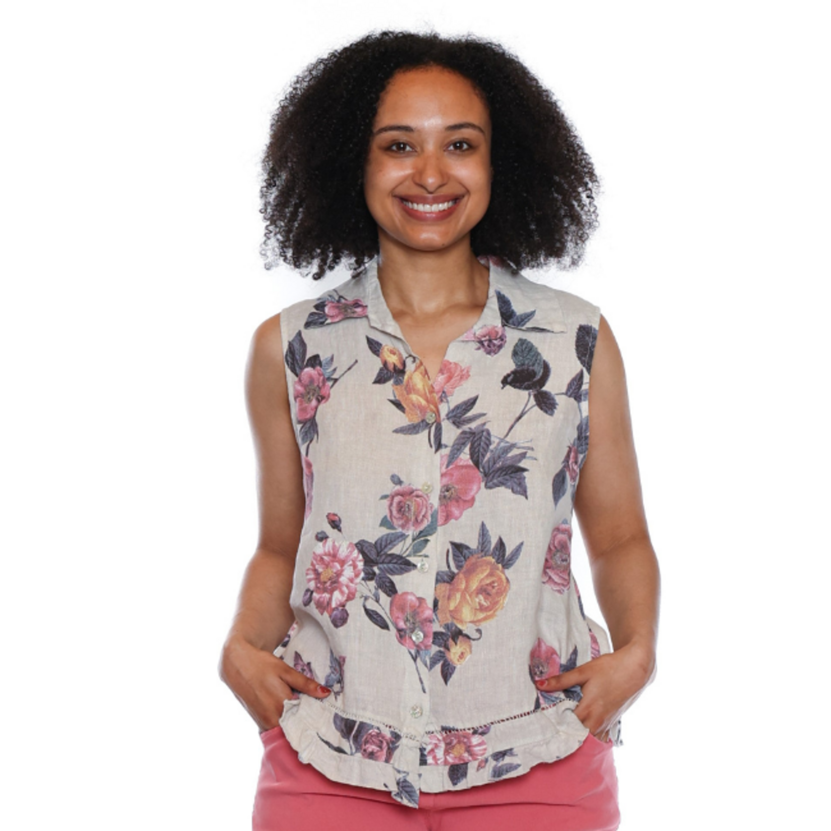 Sorella Sorella - Printed Linen Button Front Tank