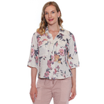Sorella Printed Linen Button Front Top