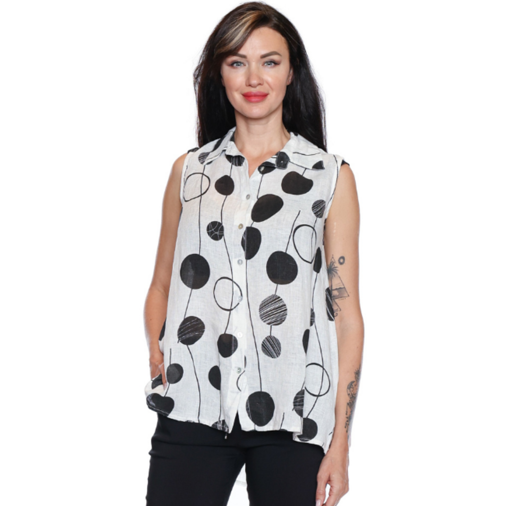 Sorella Sorella - Printed Linen Button Front Top