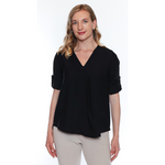 Sorella V-Neck Top w/ Rolled Sleeve