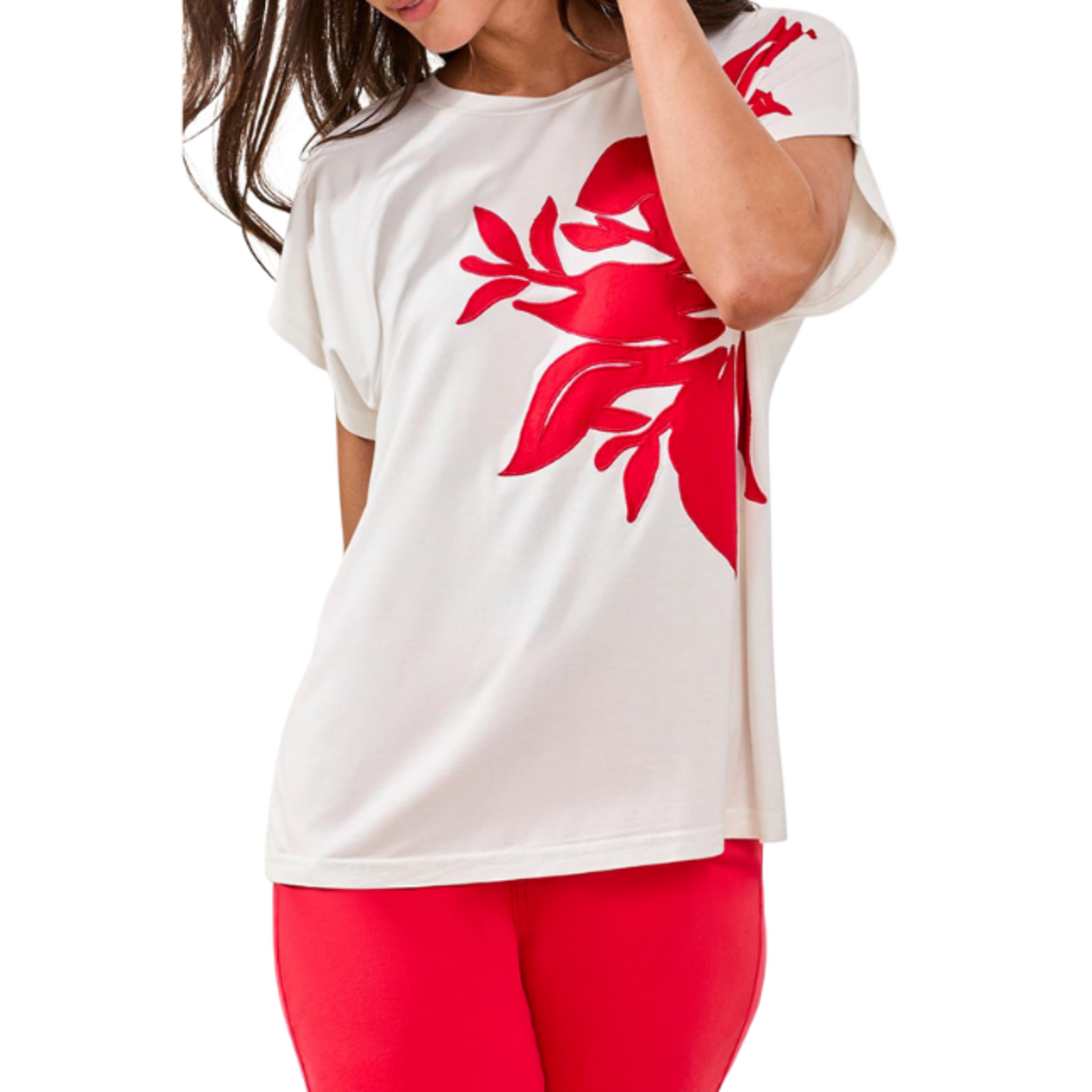 Tribal Tribal - Floral Applique Cap Sleeve Top