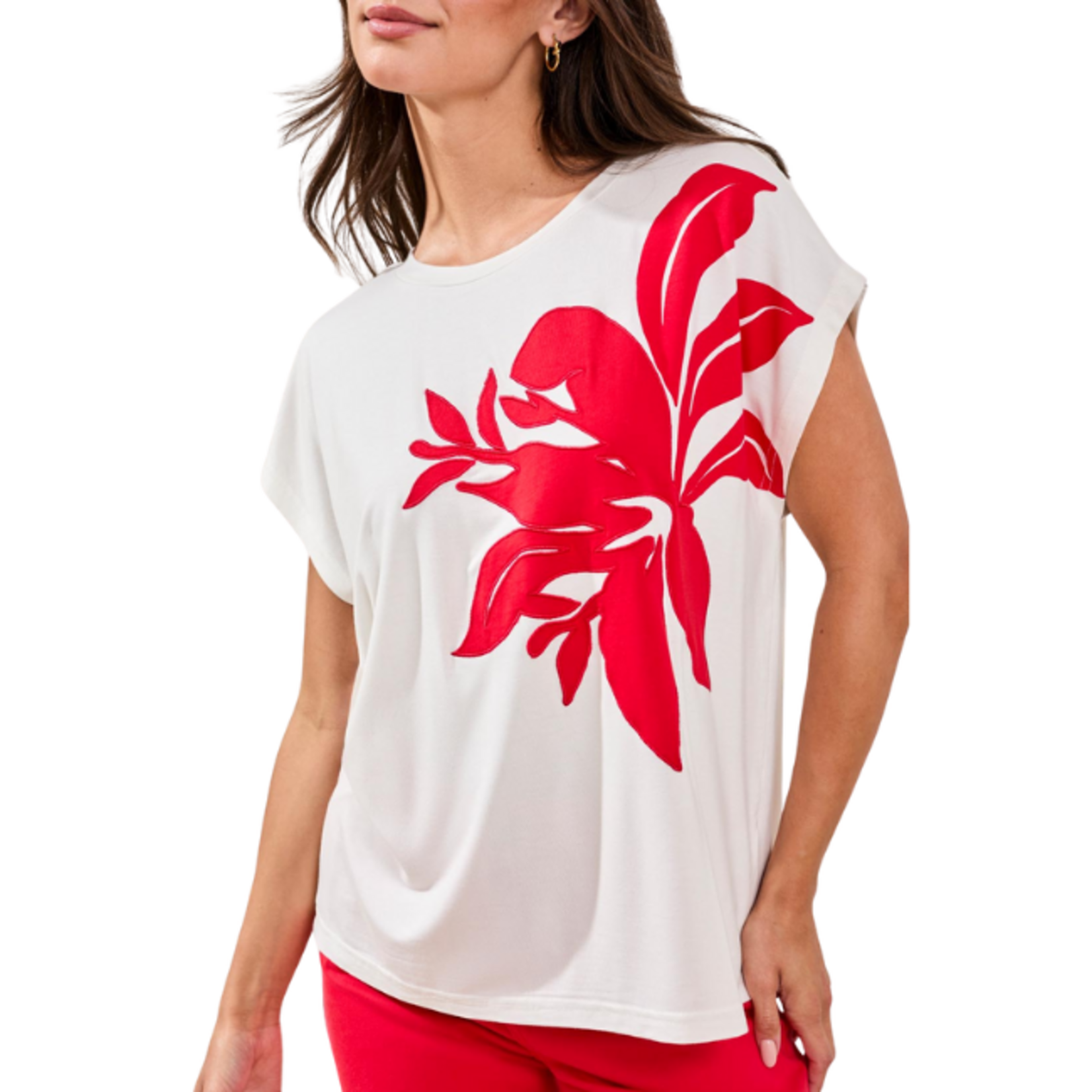 Tribal Tribal - Floral Applique Cap Sleeve Top