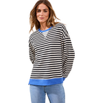 Tribal Striped French Terry Crew Neck Top w/ Combo Trim