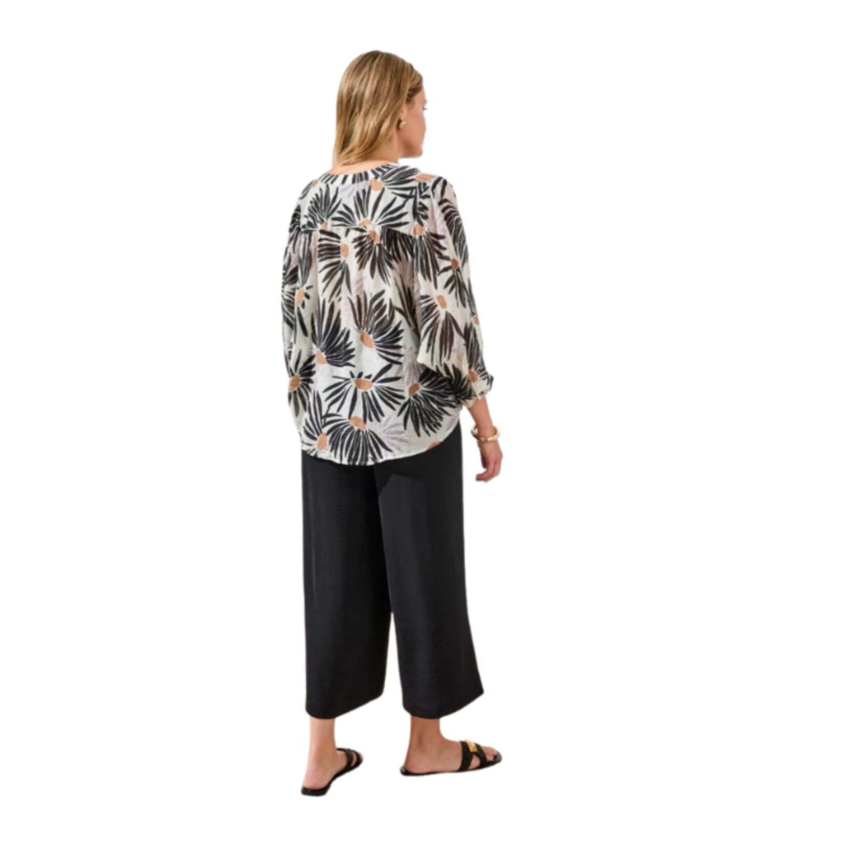 Tribal Tribal - Flowy Dolman Sleeve Blouse w/ Self-Covering Buttons