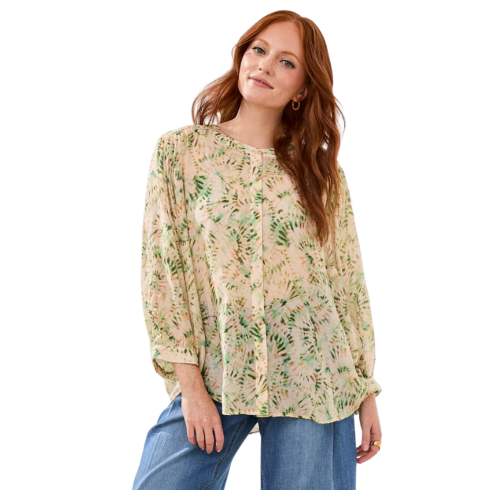 Tribal Tribal - Flowy Dolman Sleeve Blouse w/ Self-Covering Buttons