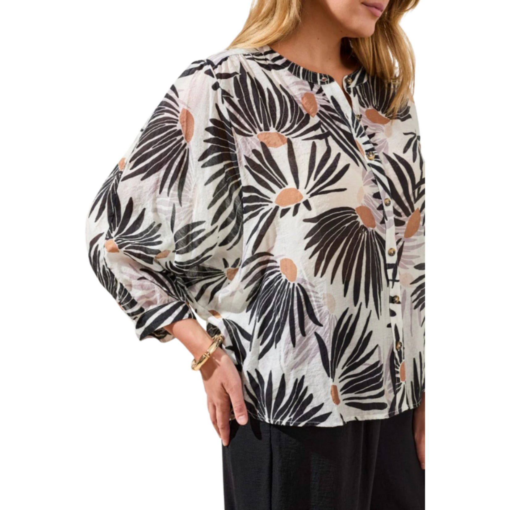 Tribal Tribal - Flowy Dolman Sleeve Blouse w/ Self-Covering Buttons