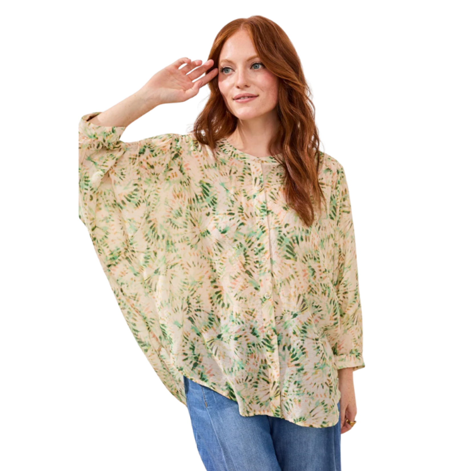 Tribal Tribal - Flowy Dolman Sleeve Blouse w/ Self-Covering Buttons