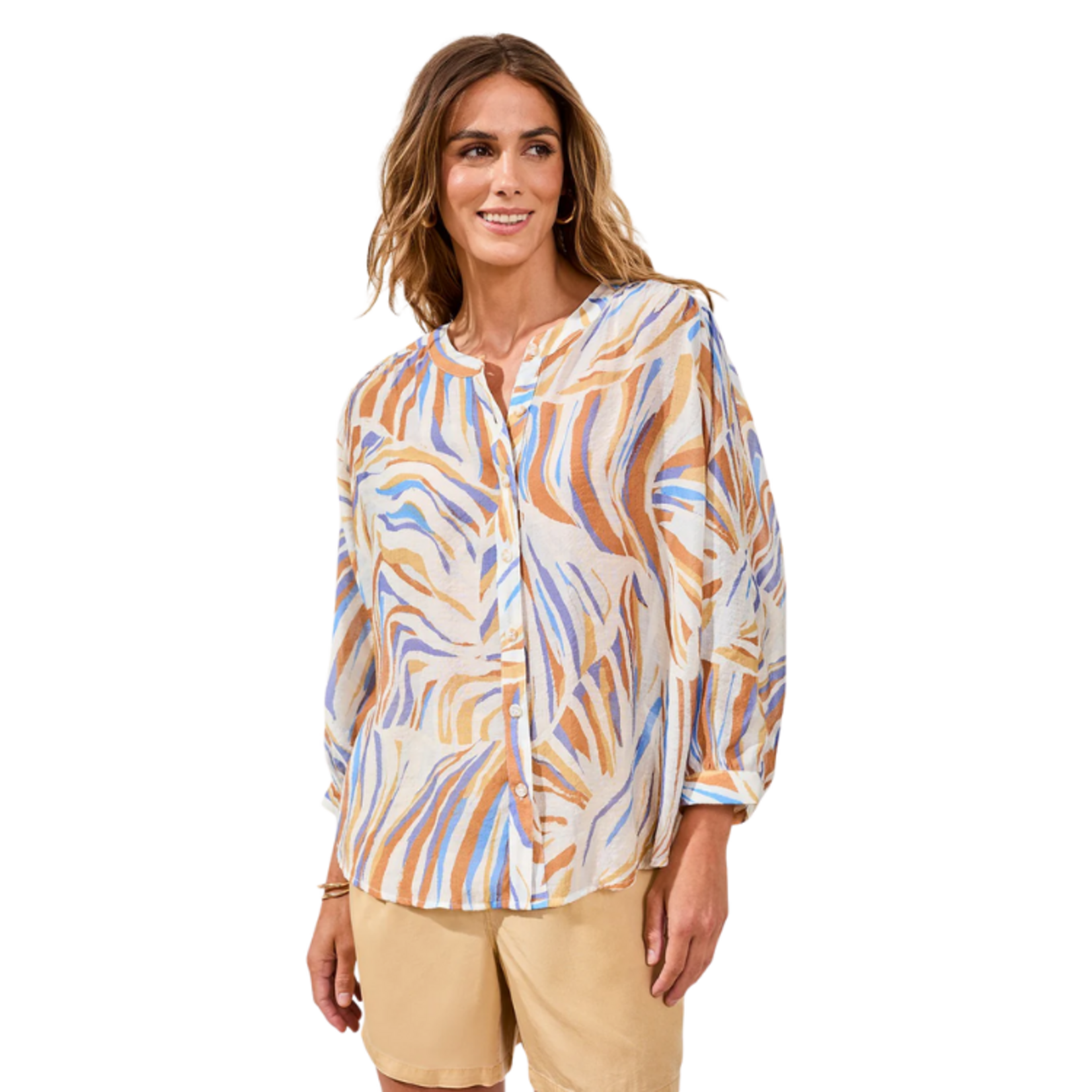 Tribal Tribal - Flowy Dolman Sleeve Blouse w/ Self-Covering Buttons