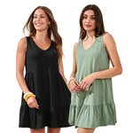 Tribal Soft Slub Knit Sleeveless V-Neck Tiered Dress