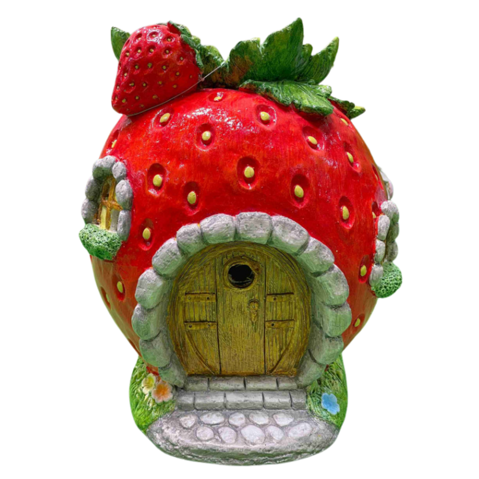 14" MgO Solar LED Fairy House - Strawberry
