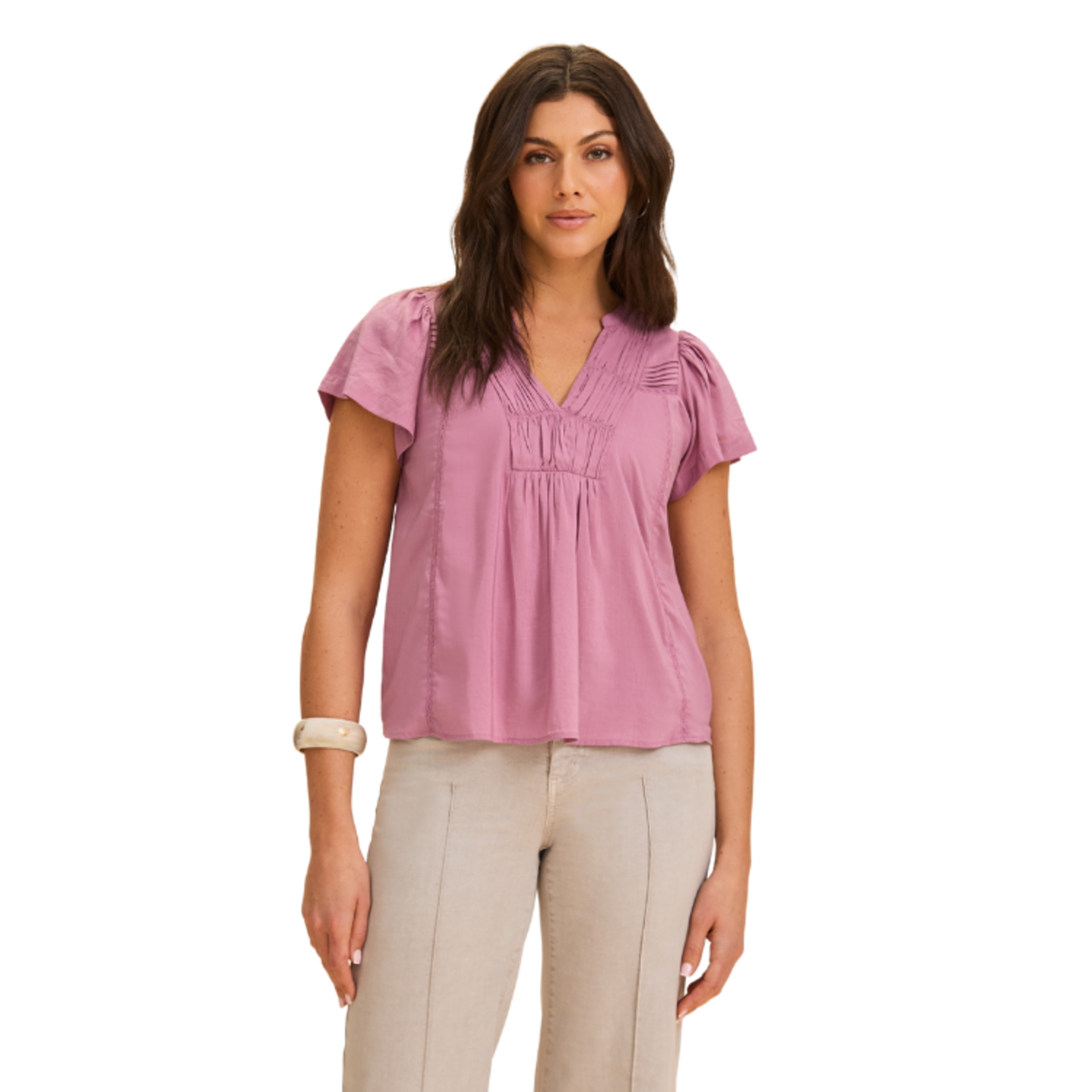 French Dressing French Dressing - Flutter Sleeves V-Neck Blouse