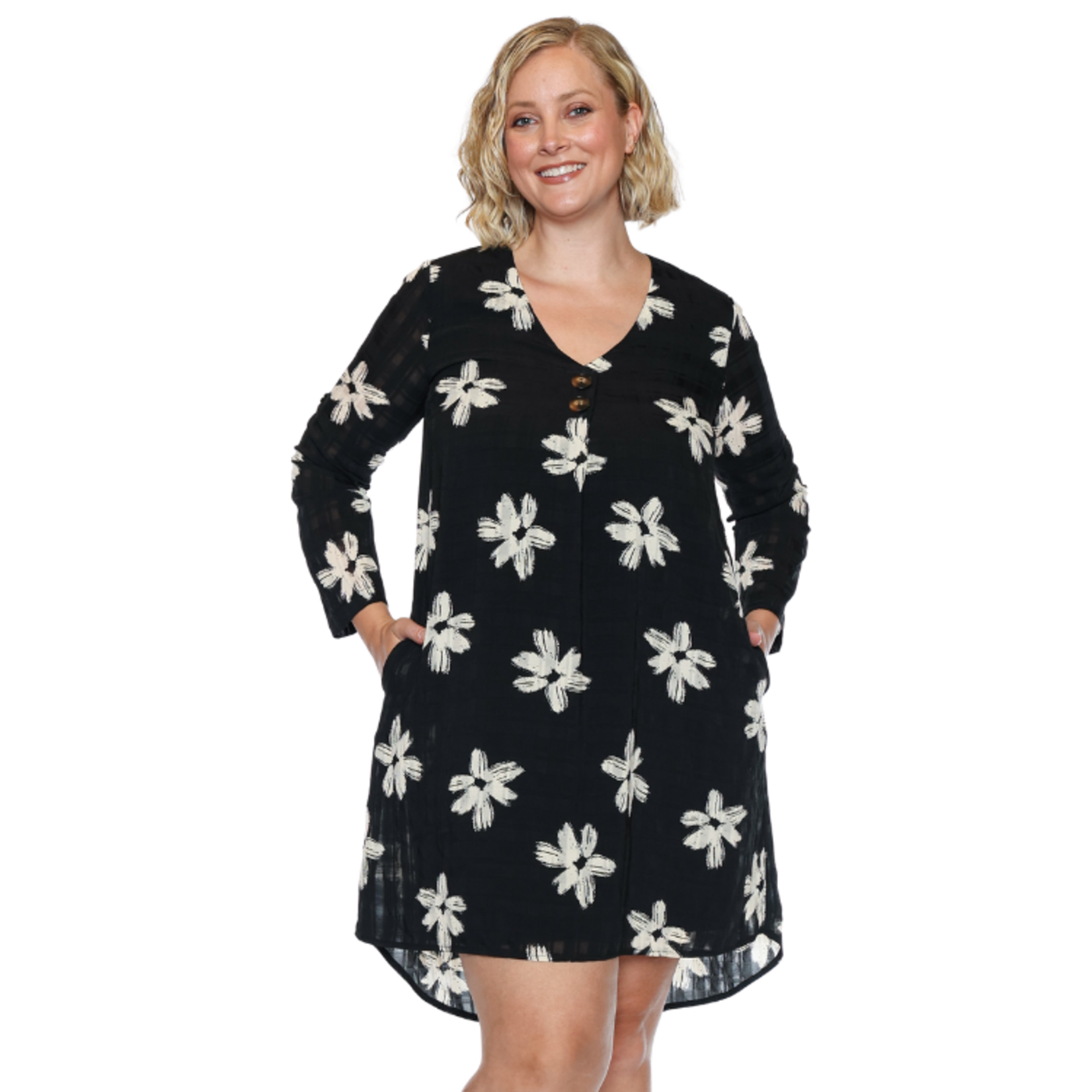 Papa Fashions Papa Fashions - Floral V-Neck Swing Dress with Pockets