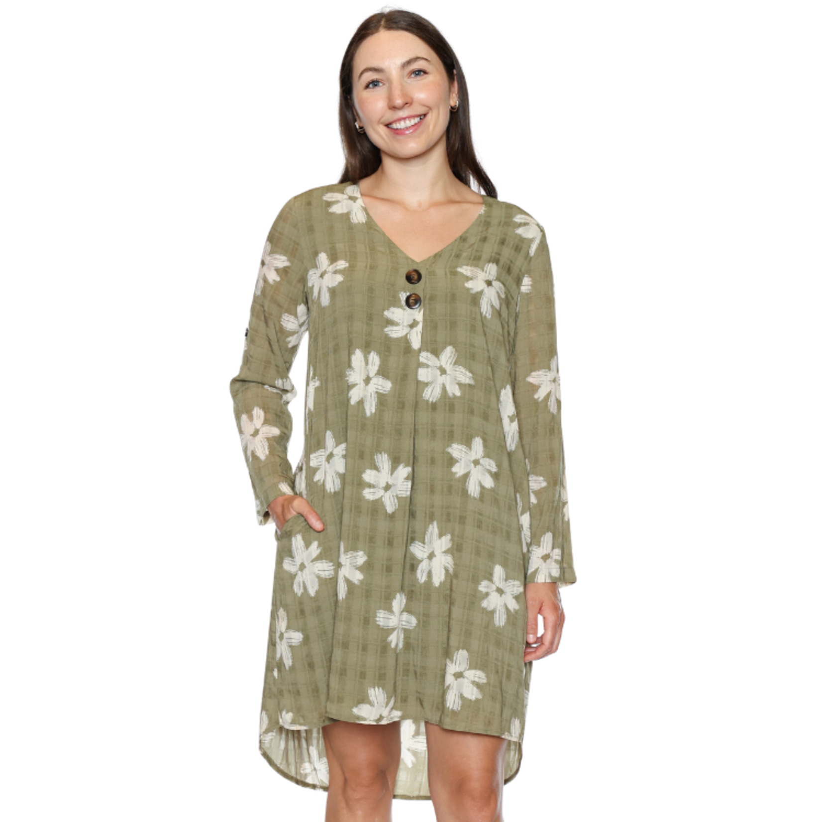 Papa Fashions Papa Fashions - Floral V-Neck Swing Dress with Pockets