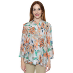 Papa Fashions Abstract Print Pintuck Button-Front Blouse