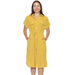 Papa Fashions Drawstring Waist Button-Front Shirt Dress