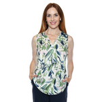 Papa Fashions Abstract Print Sleeveless V-Neck Blouse