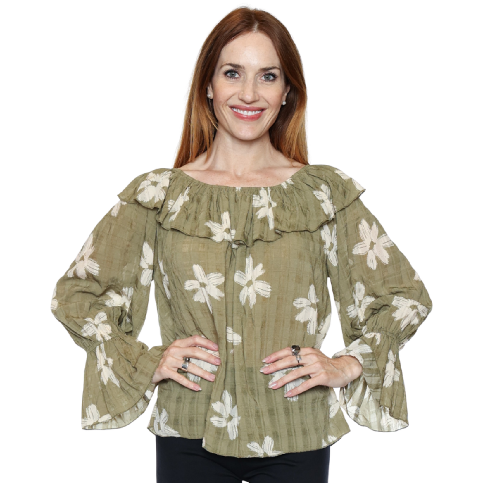 Papa Fashions Papa Fashions - Floral Off-the-Shoulder Ruffle Blouse