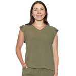Papa Fashions V-Neck Cap Sleeve Woven Top